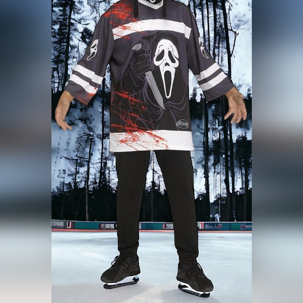 Fun World Ghost Face Lives Scream Hockey Jersey